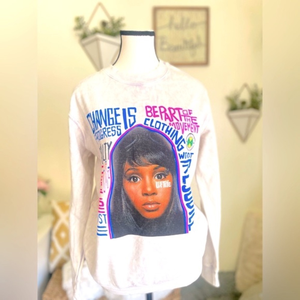 CROSS COLOURS Left Eye Message Long Sleeve Cotton Blend Graphic Sweatshirt SZ XS